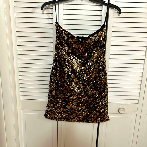 Black and Gold Sequin Strapless Dress - Picture 1 of 4